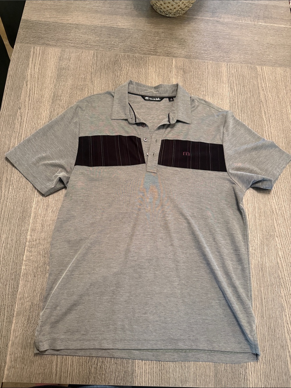 Travis Mathew Grey Polo with Black Chest Stripes